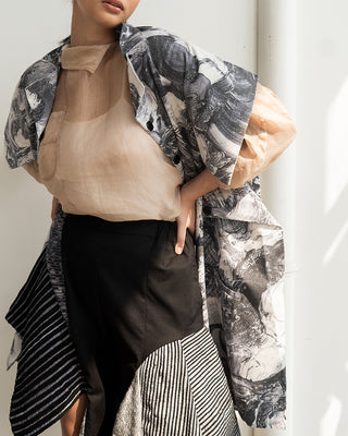 Zero-Waste Printed Mid-Length Coat Dress