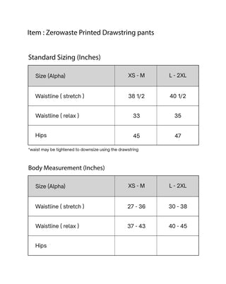 Zero-waste Printed Drawstring Pants (Black or White)