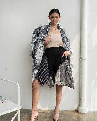 Zero-Waste Printed Mid-Length Coat Dress